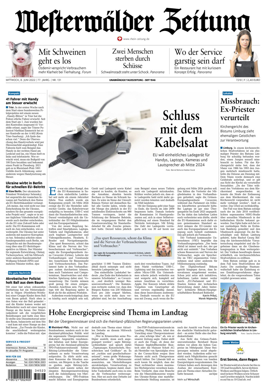 Westerwälder Zeitung vom Mittwoch, 08.06.2022