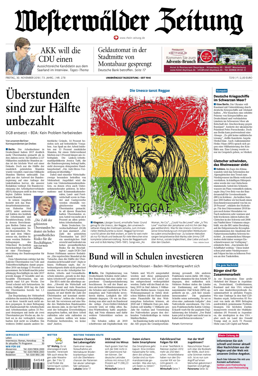 Westerwälder Zeitung vom Freitag, 30.11.2018