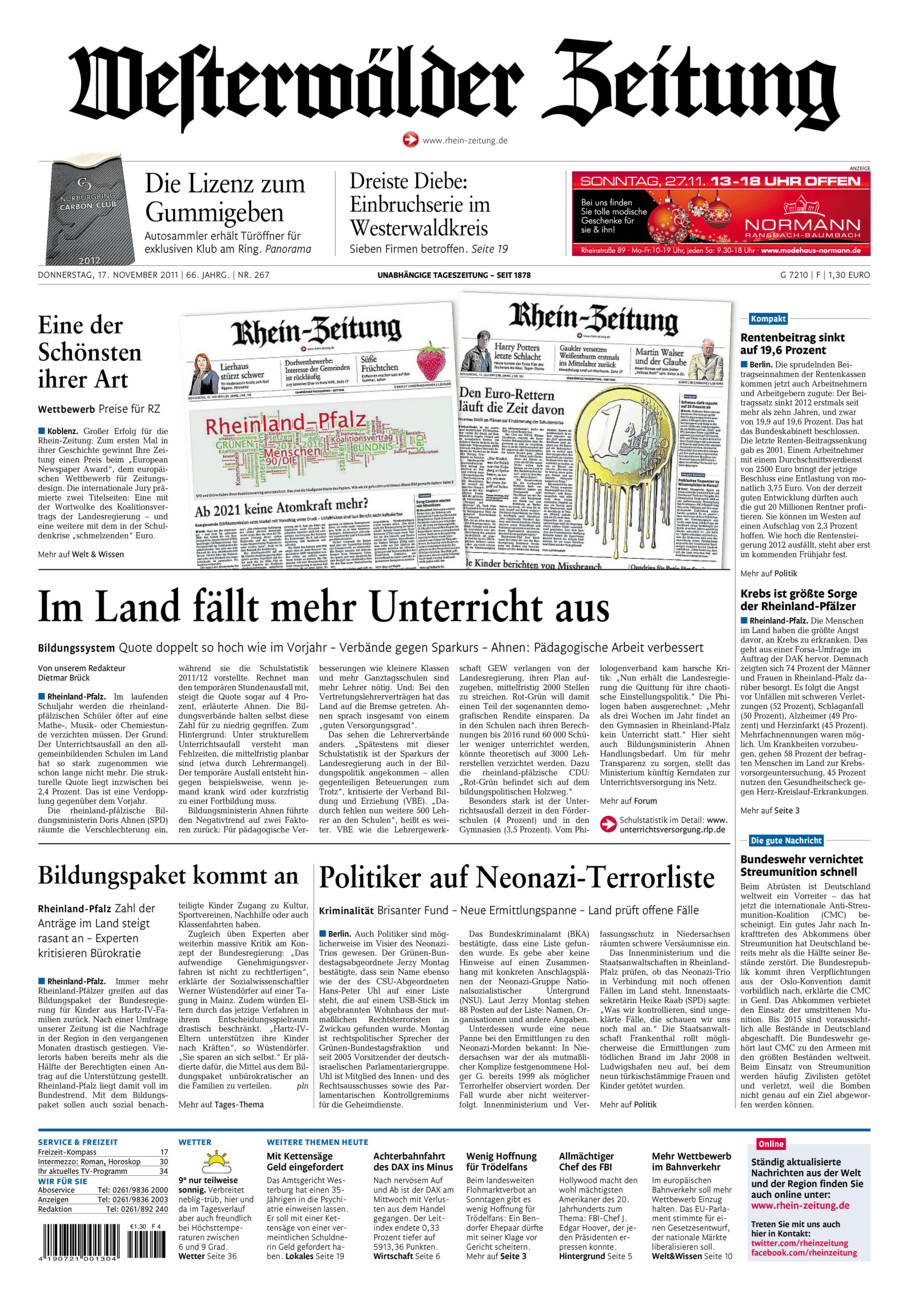 Westerwälder Zeitung vom Donnerstag, 17.11.2011