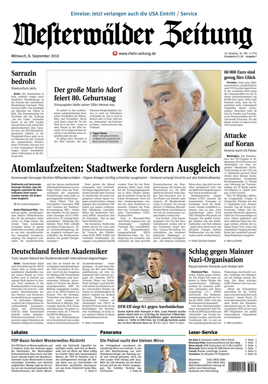 Westerwälder Zeitung vom Mittwoch, 08.09.2010