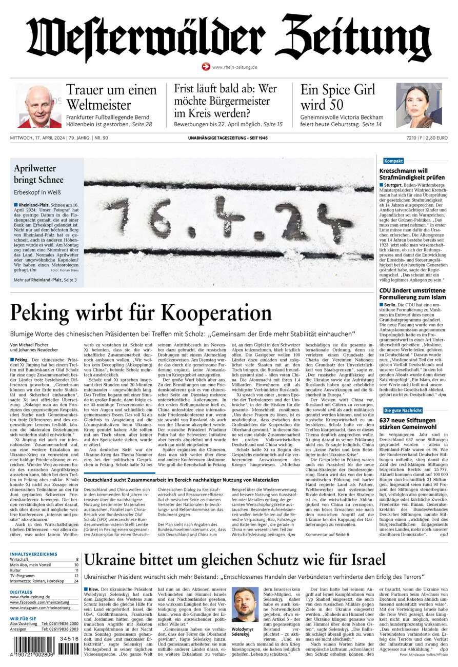 Westerwälder Zeitung vom Mittwoch, 17.04.2024