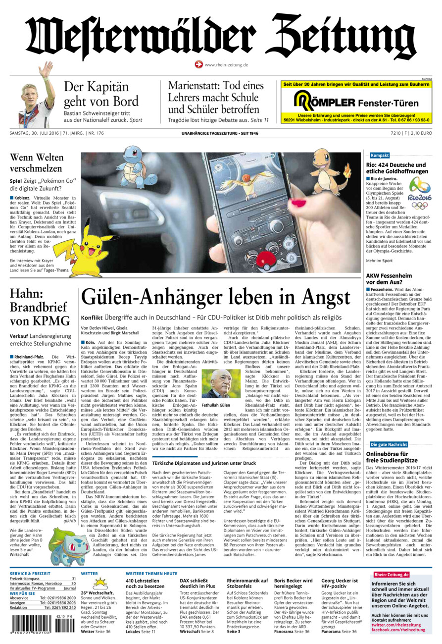 Westerwälder Zeitung vom Samstag, 30.07.2016