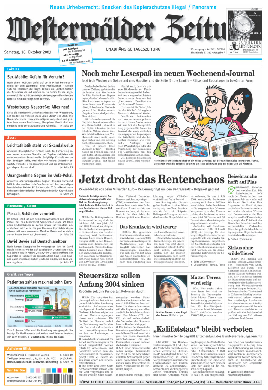 Westerwälder Zeitung vom Samstag, 18.10.2003