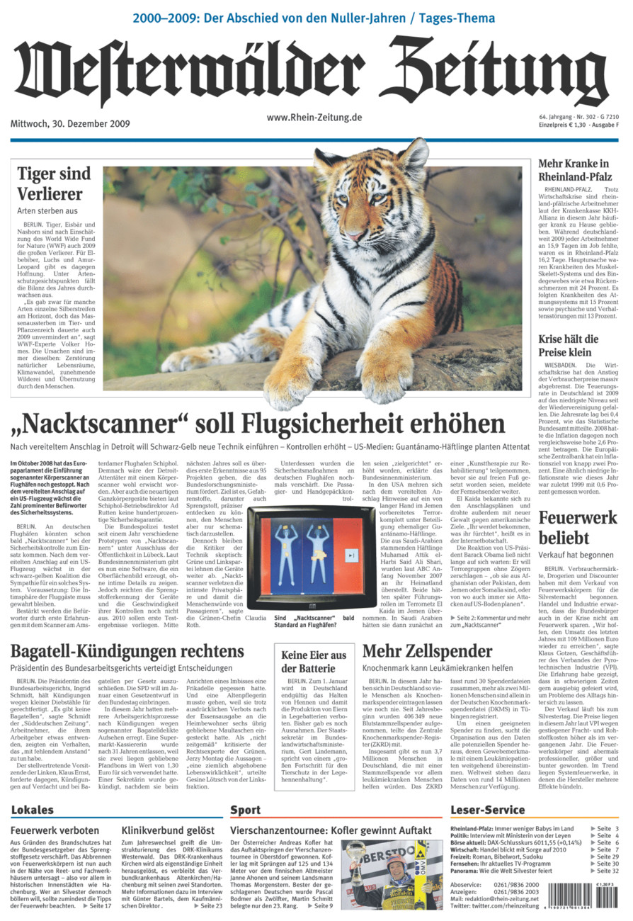 Westerwälder Zeitung vom Mittwoch, 30.12.2009