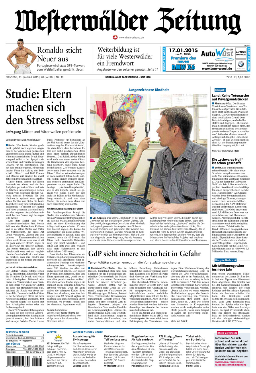 Westerwälder Zeitung vom Dienstag, 13.01.2015