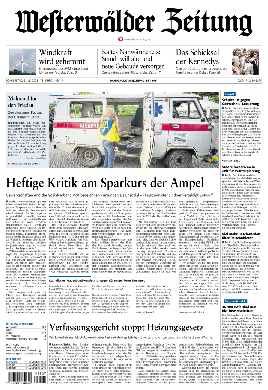 Westerwälder Zeitung vom Donnerstag, 06.07.2023