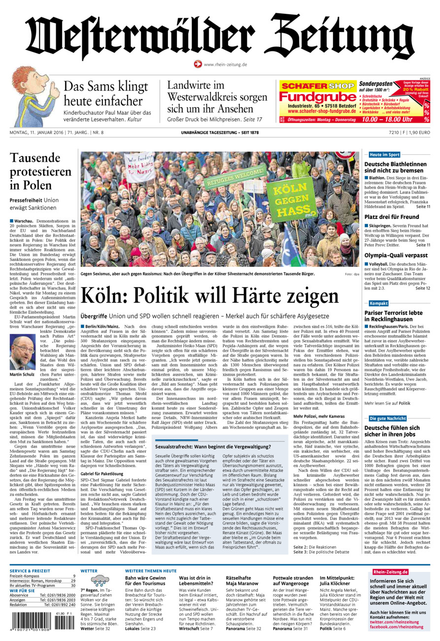 Westerwälder Zeitung vom Montag, 11.01.2016