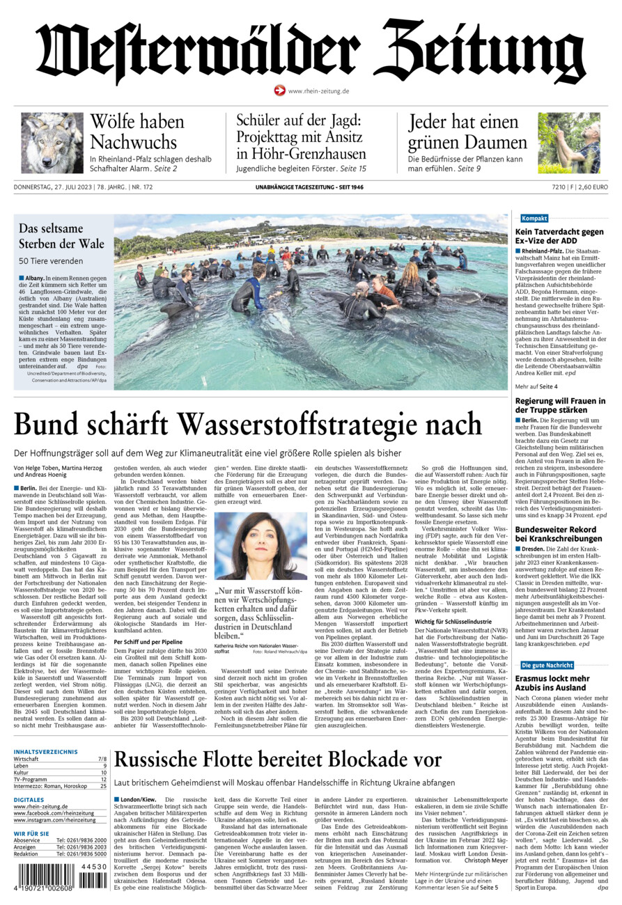 Westerwälder Zeitung vom Donnerstag, 27.07.2023