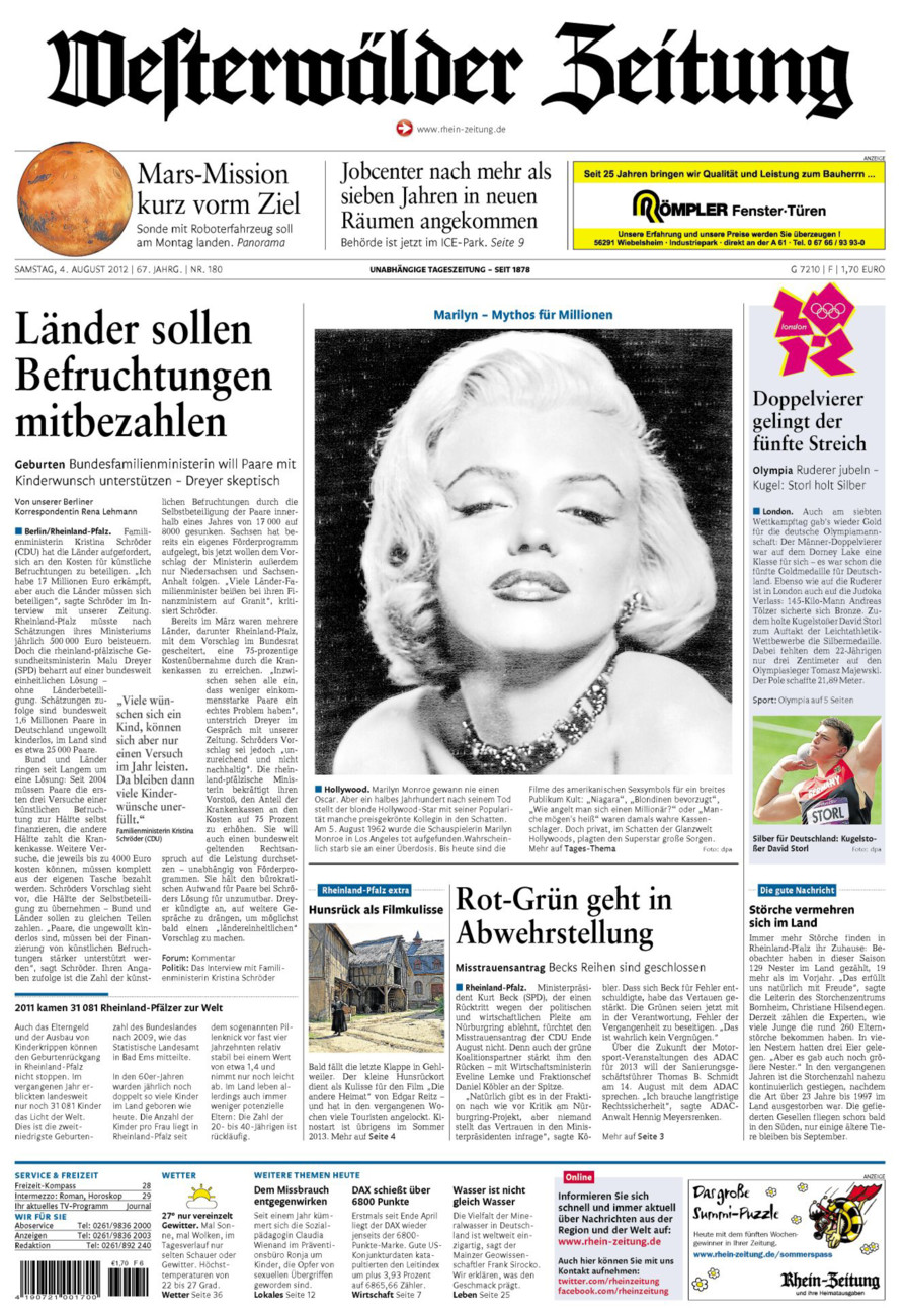 Westerwälder Zeitung vom Samstag, 04.08.2012