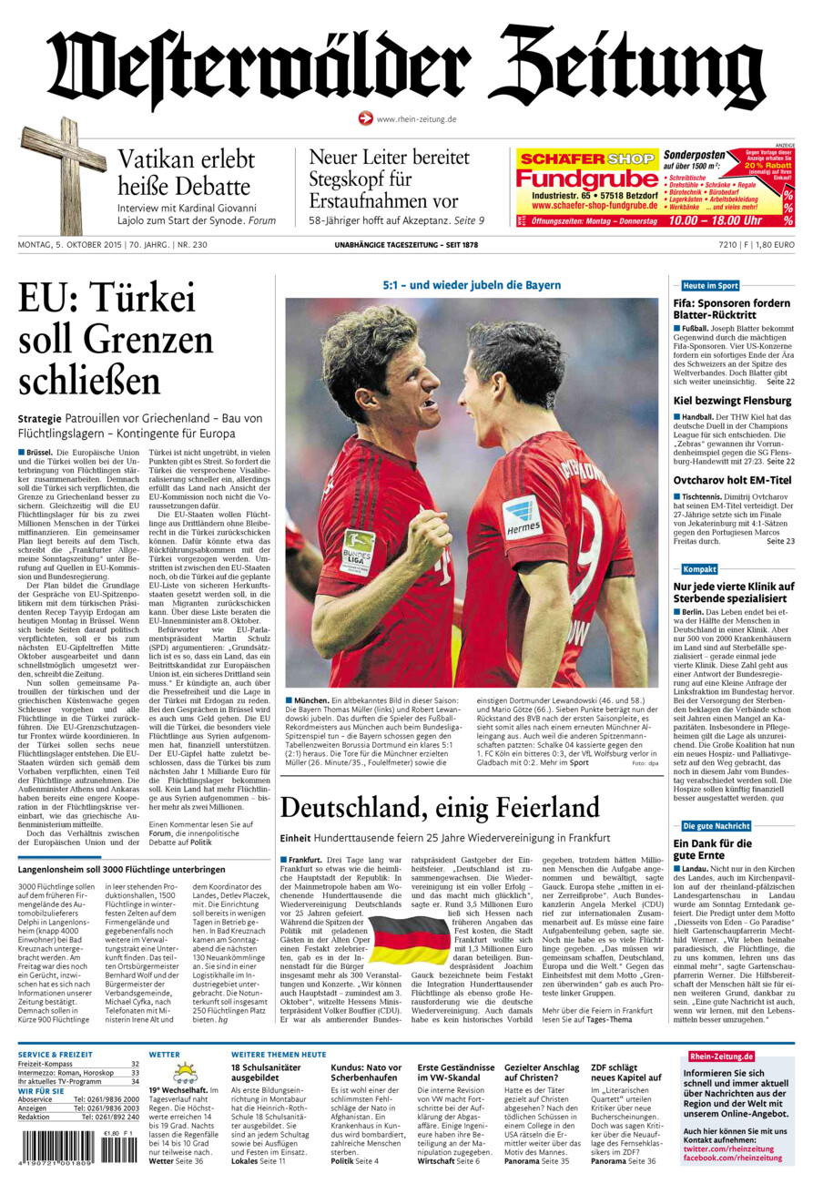 Westerwälder Zeitung vom Montag, 05.10.2015