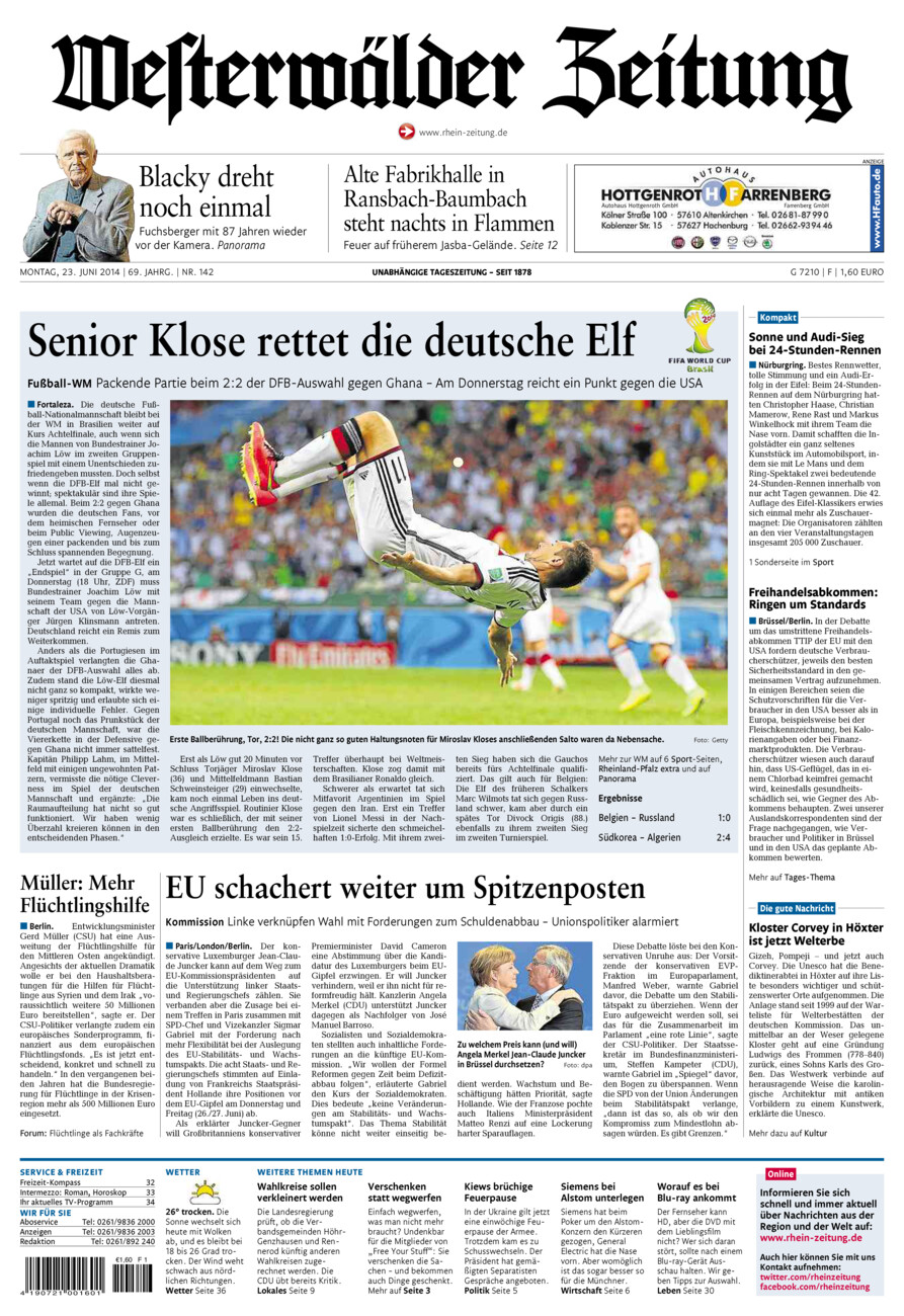 Westerwälder Zeitung vom Montag, 23.06.2014