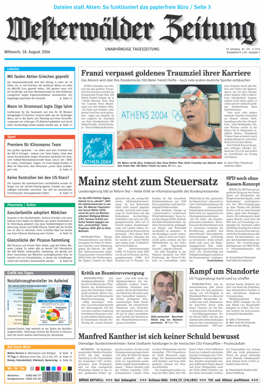 Westerwälder Zeitung vom Mittwoch, 18.08.2004