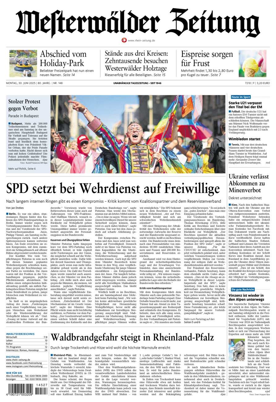 Westerwälder Zeitung vom Montag, 30.06.2025