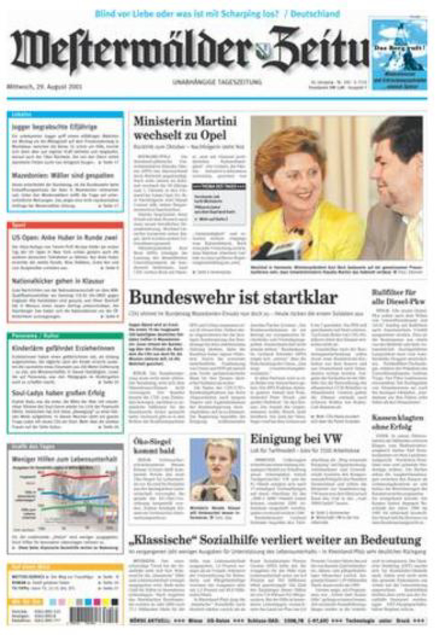 Westerwälder Zeitung vom Mittwoch, 29.08.2001
