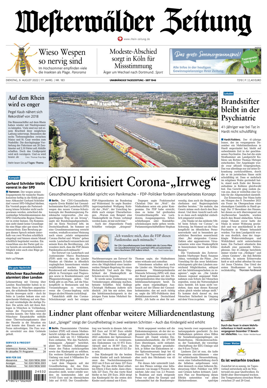 Westerwälder Zeitung vom Dienstag, 09.08.2022