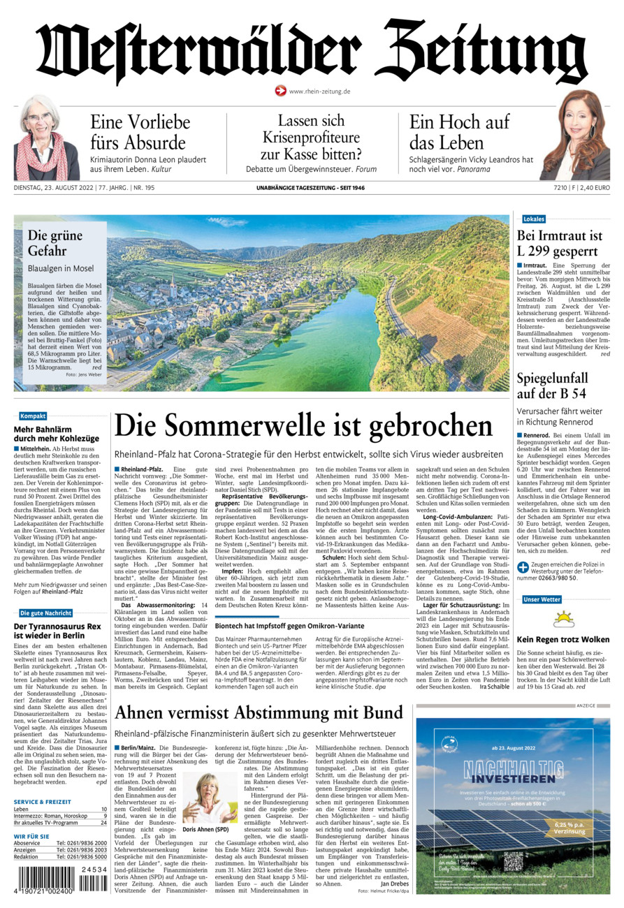 Westerwälder Zeitung vom Dienstag, 23.08.2022