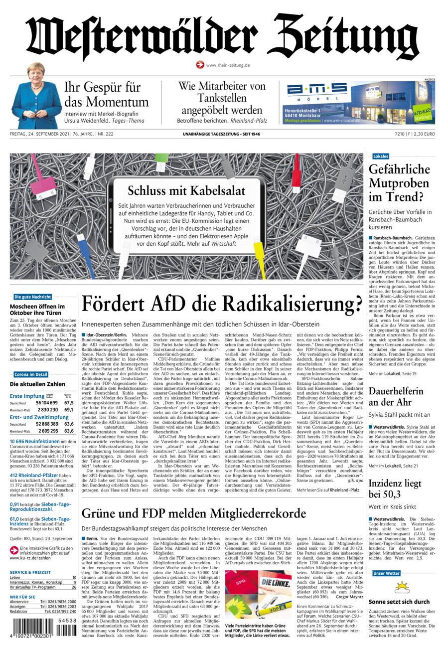 Westerwälder Zeitung vom Freitag, 24.09.2021