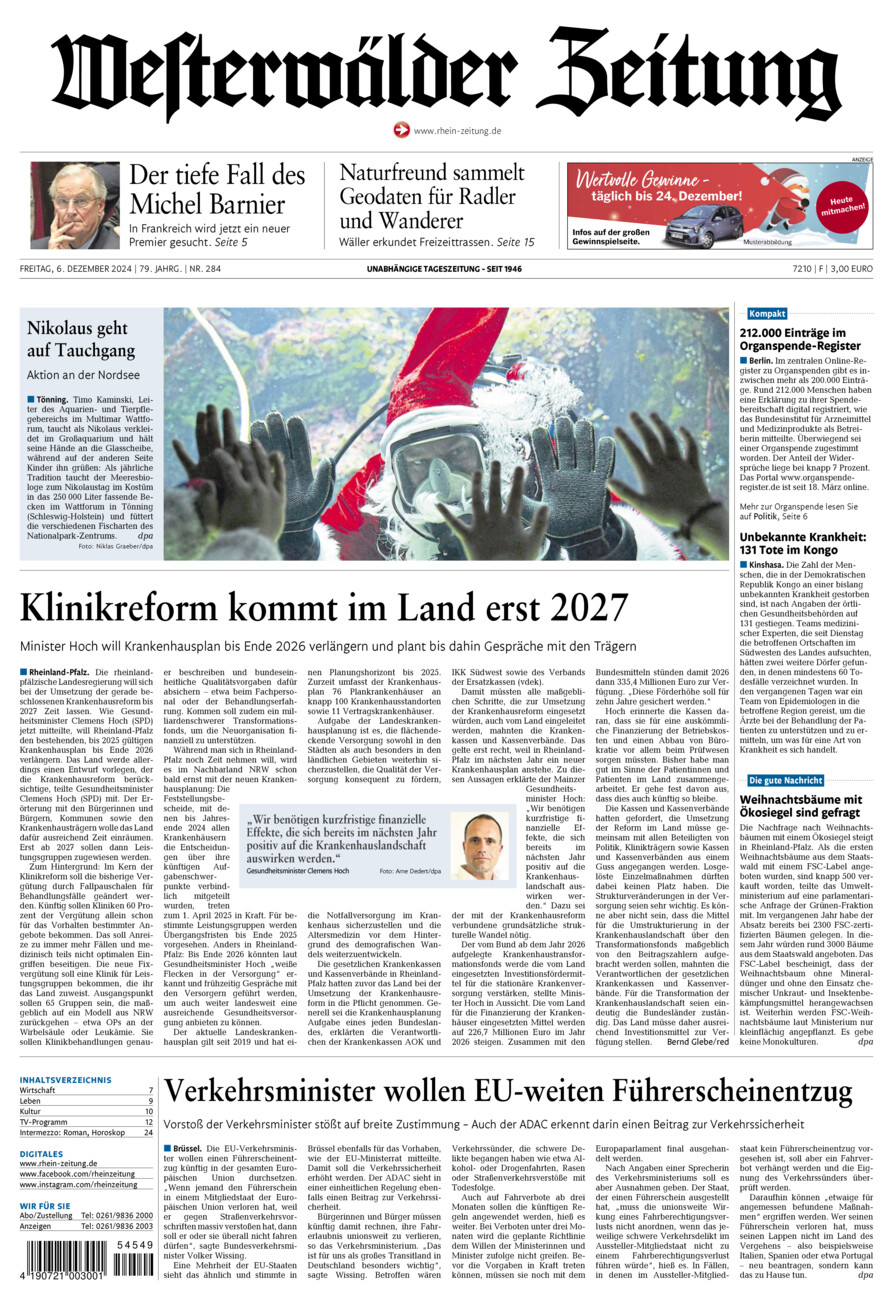 Westerwälder Zeitung vom Freitag, 06.12.2024