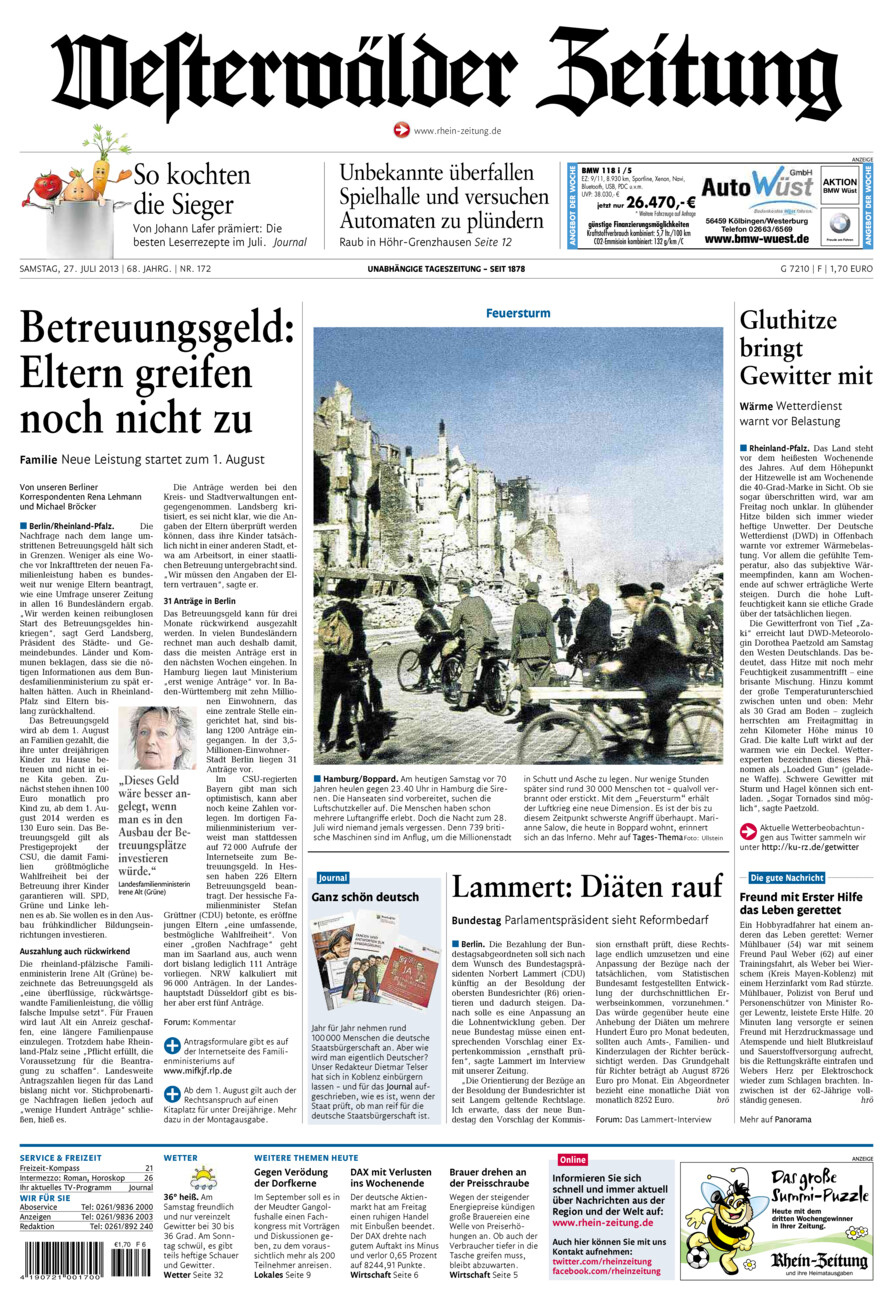 Westerwälder Zeitung vom Samstag, 27.07.2013
