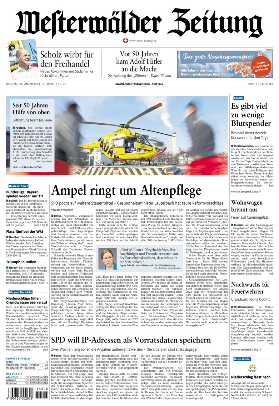 Westerwälder Zeitung vom Montag, 30.01.2023