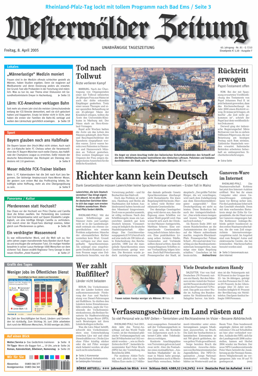 Westerwälder Zeitung vom Freitag, 08.04.2005