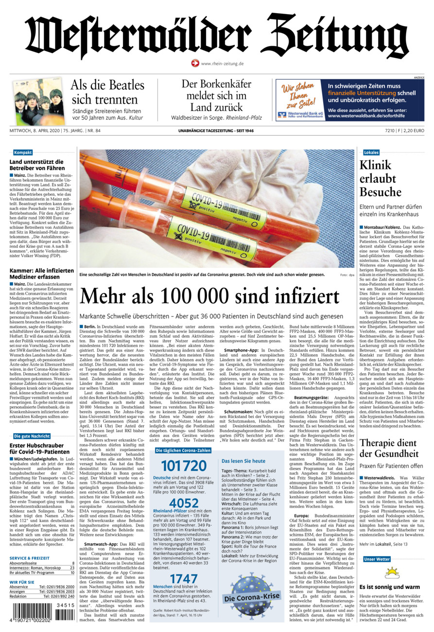 Westerwälder Zeitung vom Mittwoch, 08.04.2020