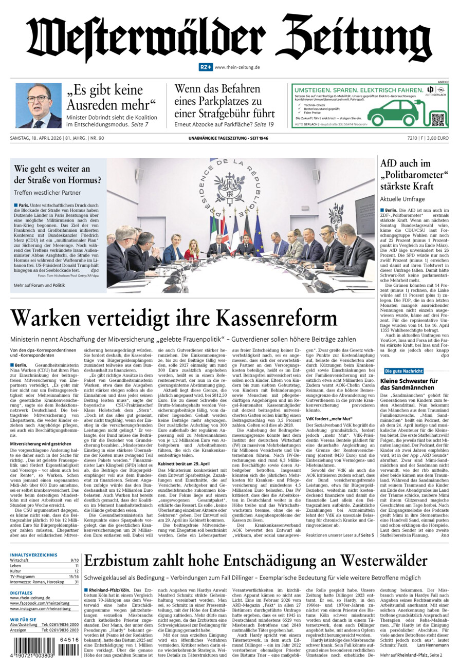 Westerwälder Zeitung vom Samstag, 18.04.2026