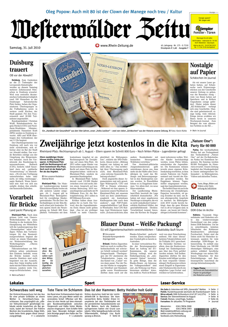 Westerwälder Zeitung vom Samstag, 31.07.2010