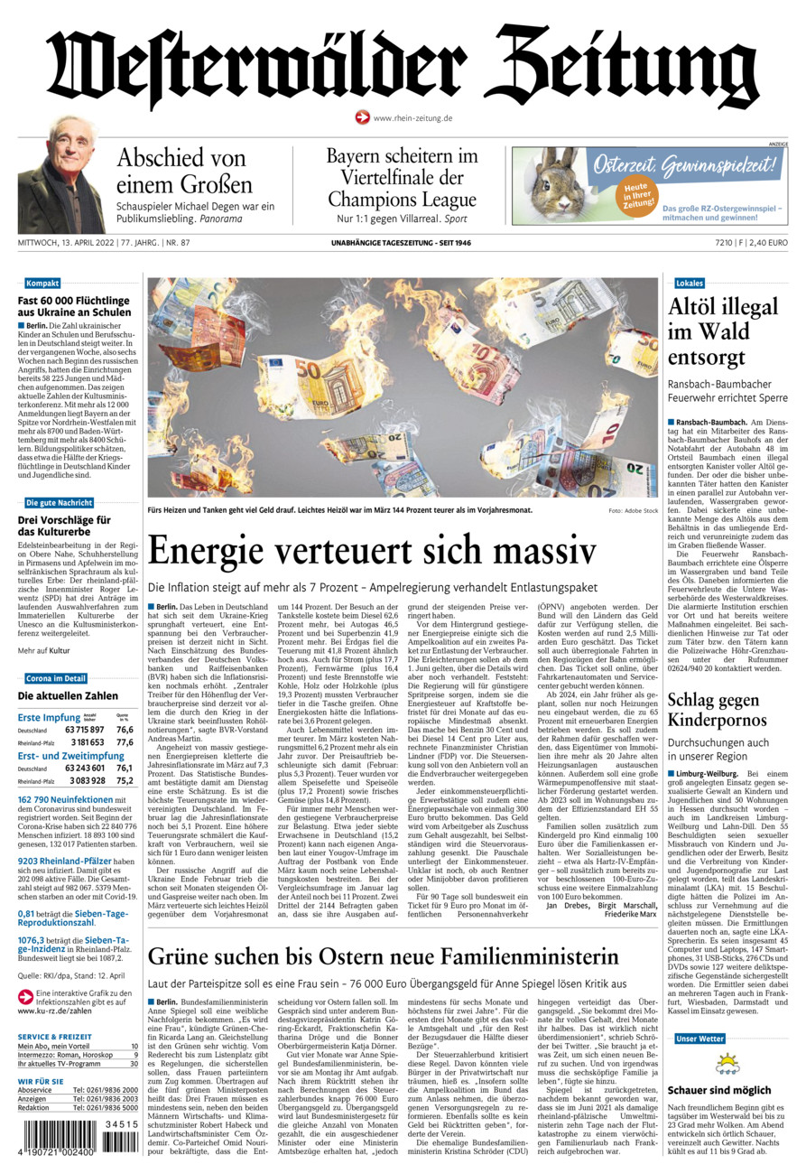 Westerwälder Zeitung vom Mittwoch, 13.04.2022