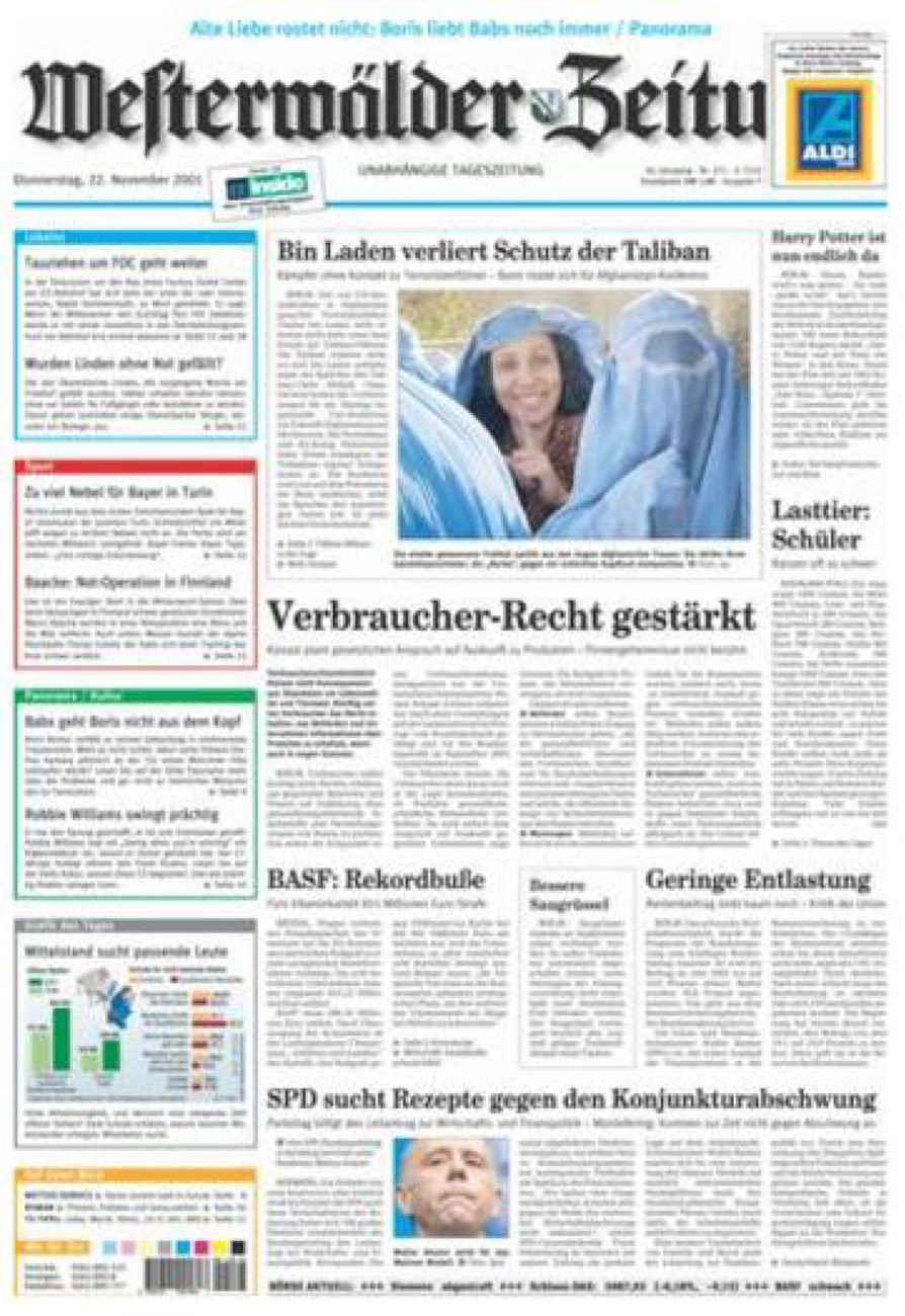 Westerwälder Zeitung vom Donnerstag, 22.11.2001