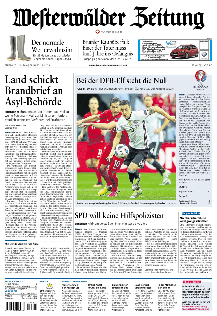 Westerwälder Zeitung vom Freitag, 17.06.2016