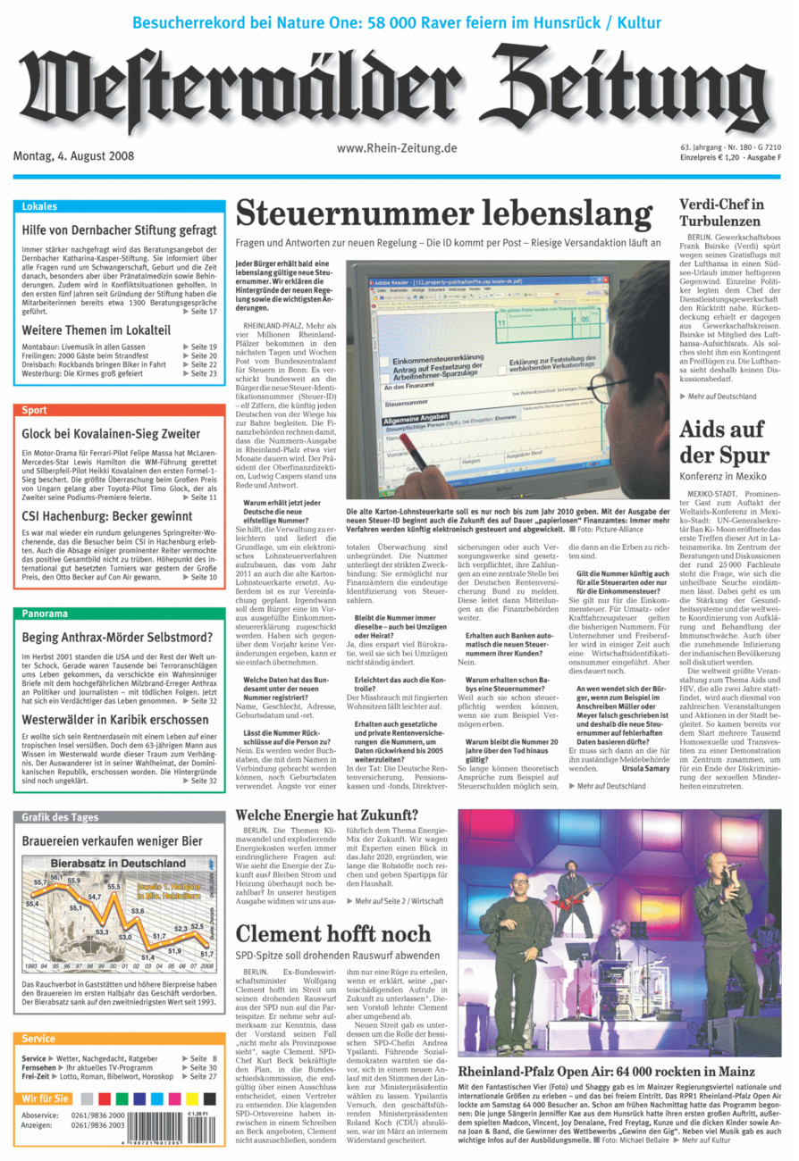 Westerwälder Zeitung vom Montag, 04.08.2008