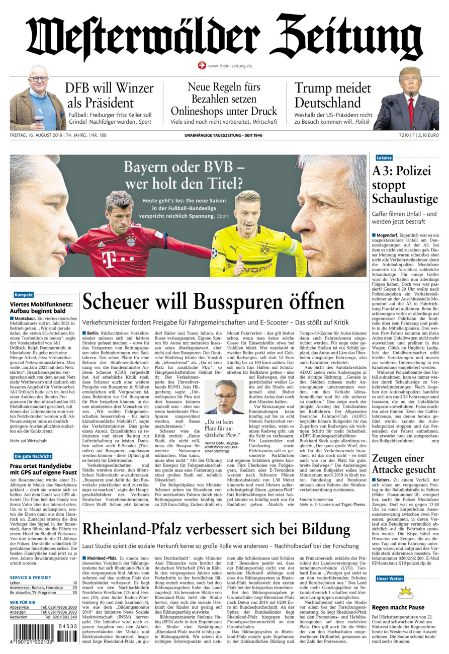 Westerwälder Zeitung vom Freitag, 16.08.2019
