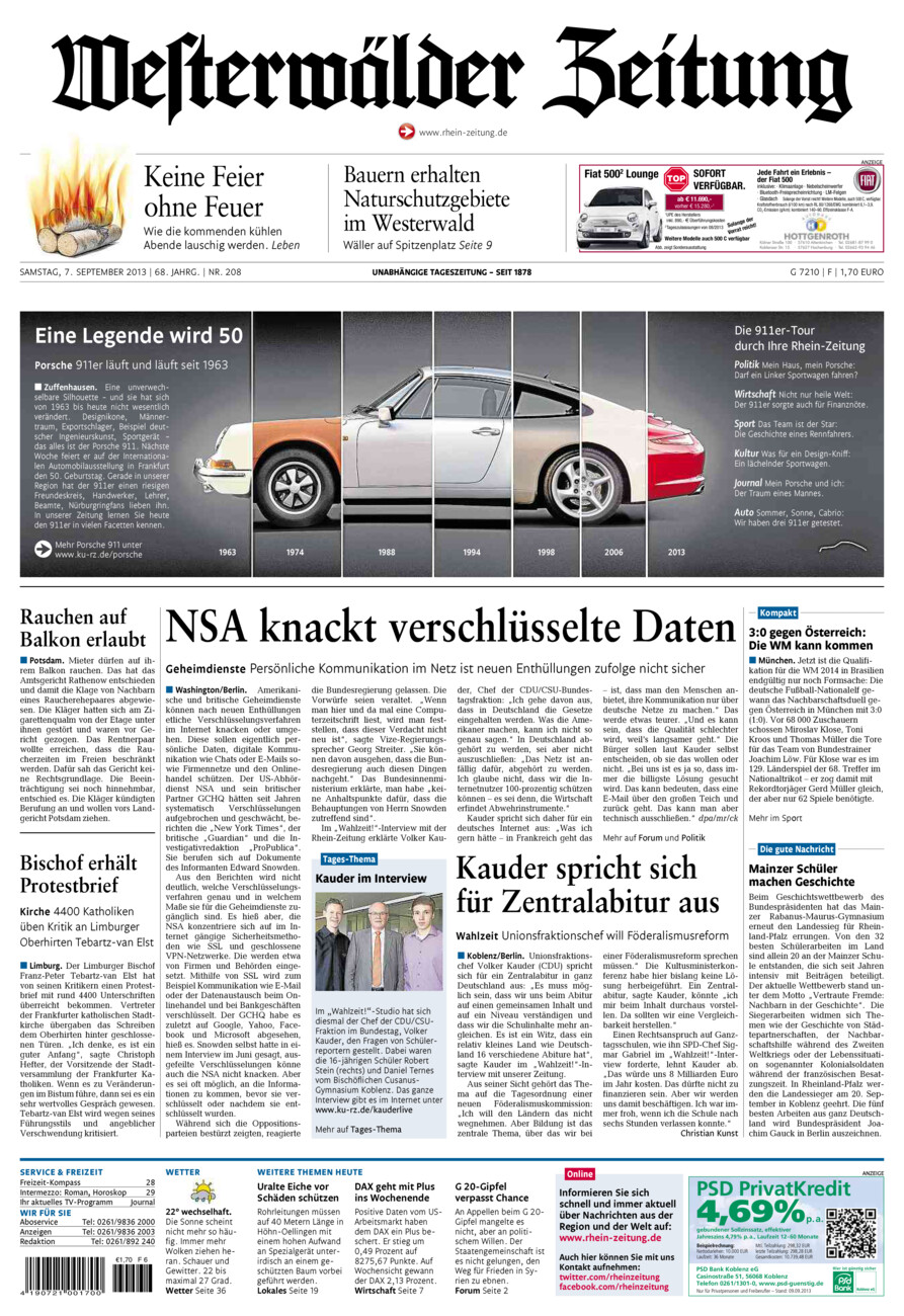 Westerwälder Zeitung vom Samstag, 07.09.2013