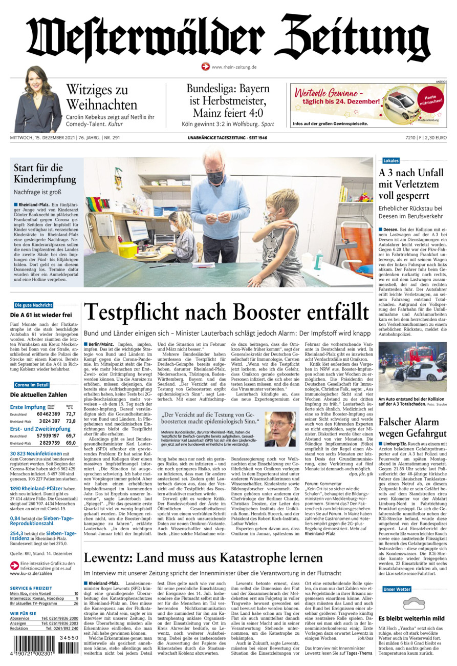Westerwälder Zeitung vom Mittwoch, 15.12.2021