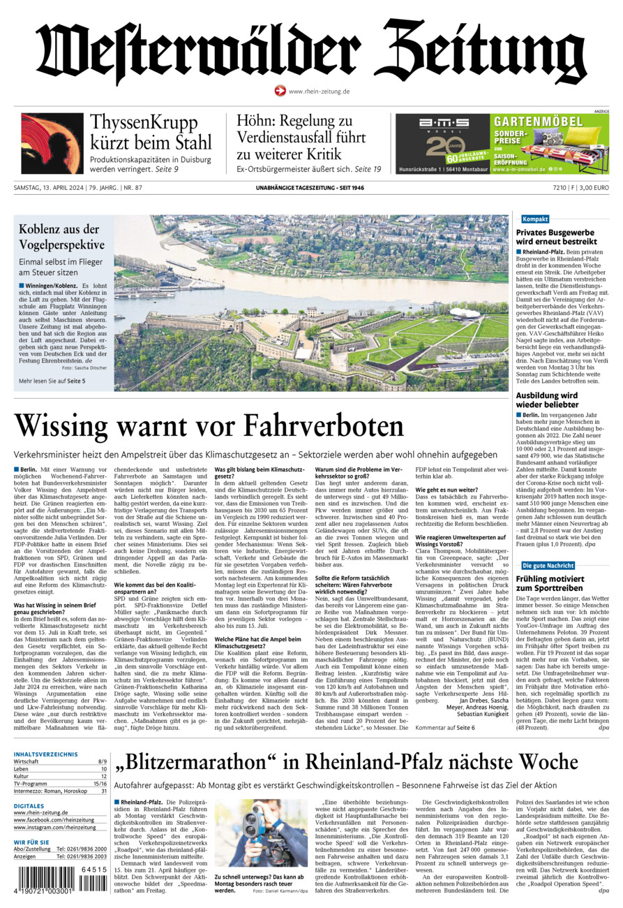 Westerwälder Zeitung vom Samstag, 13.04.2024