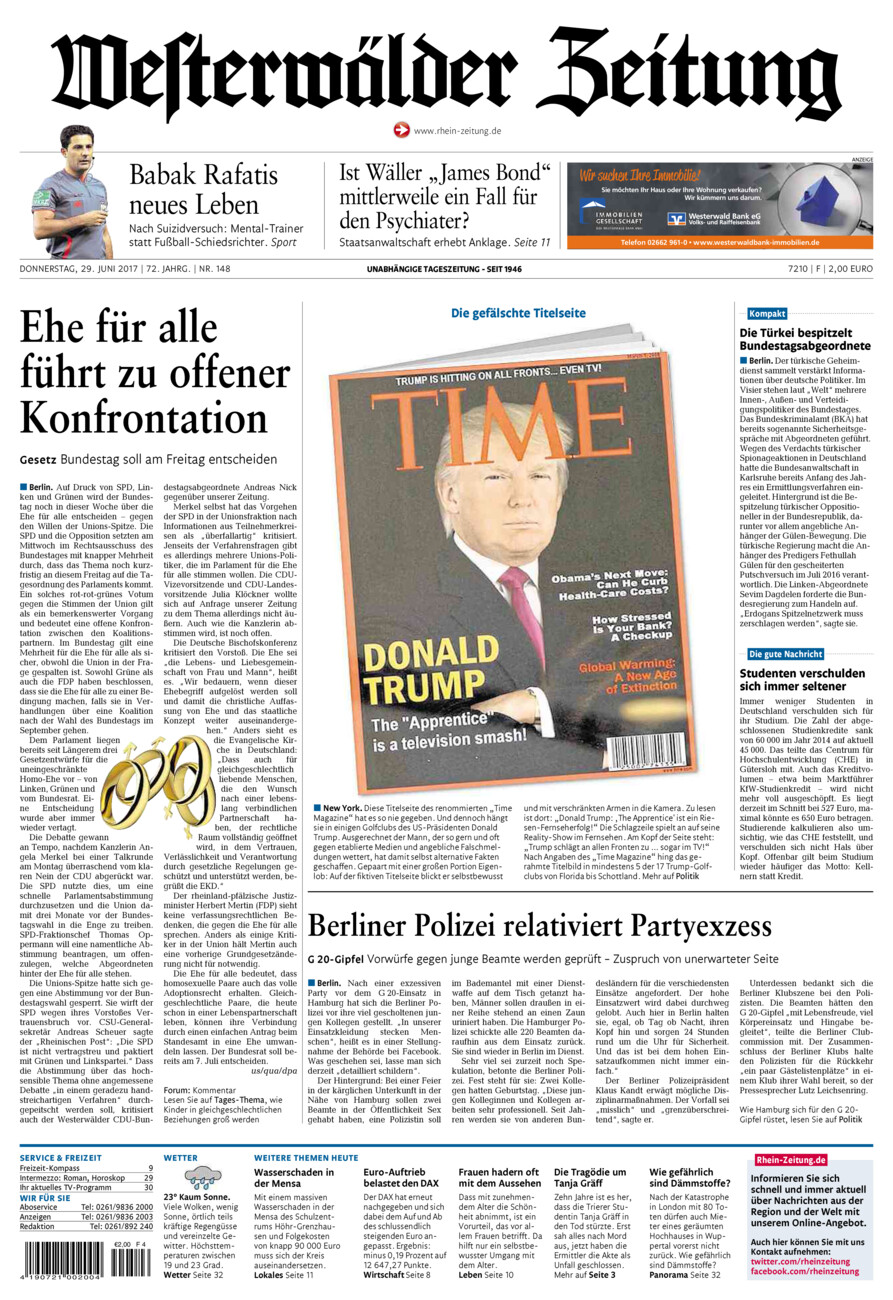 Westerwälder Zeitung vom Donnerstag, 29.06.2017