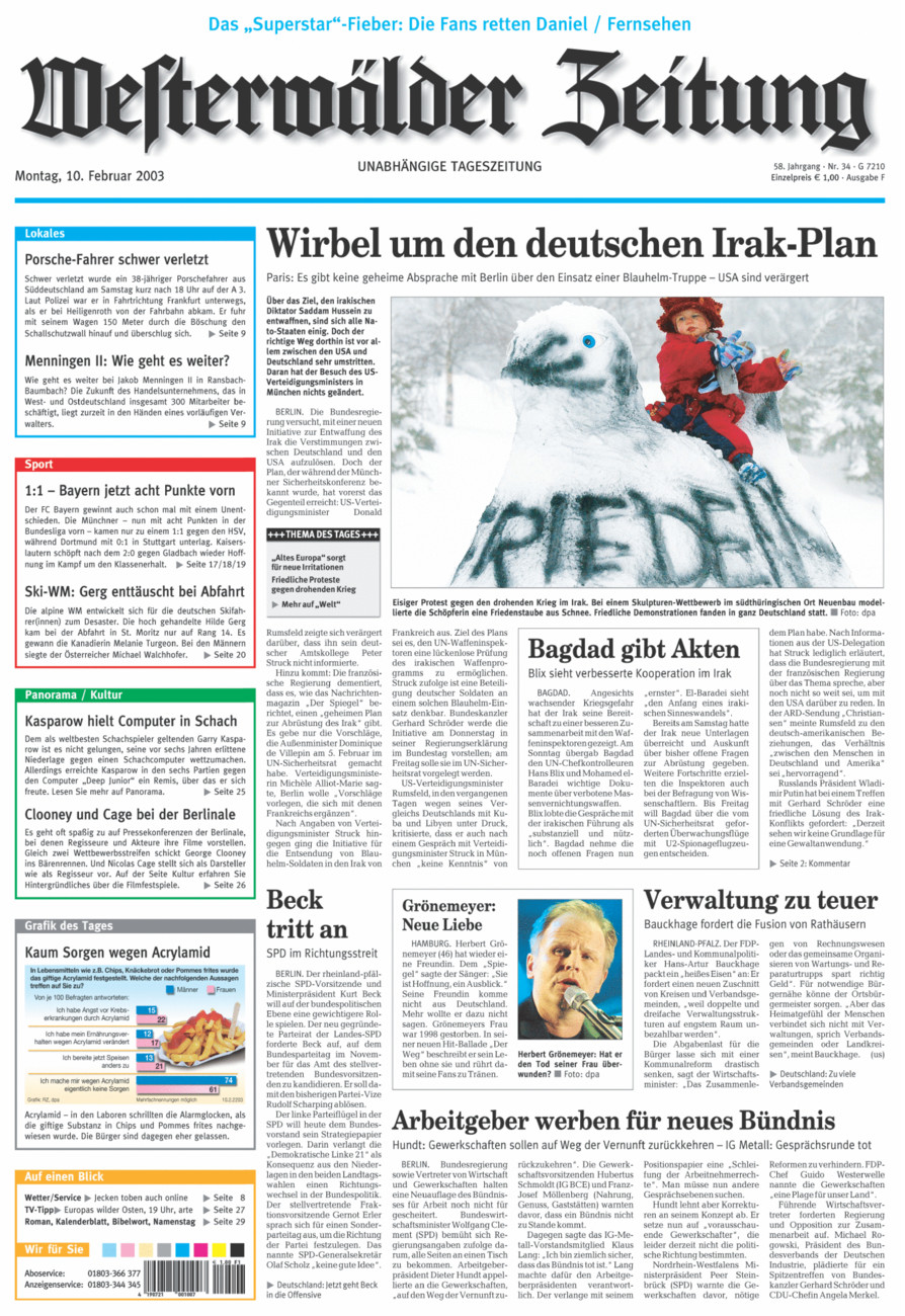 Westerwälder Zeitung vom Montag, 10.02.2003