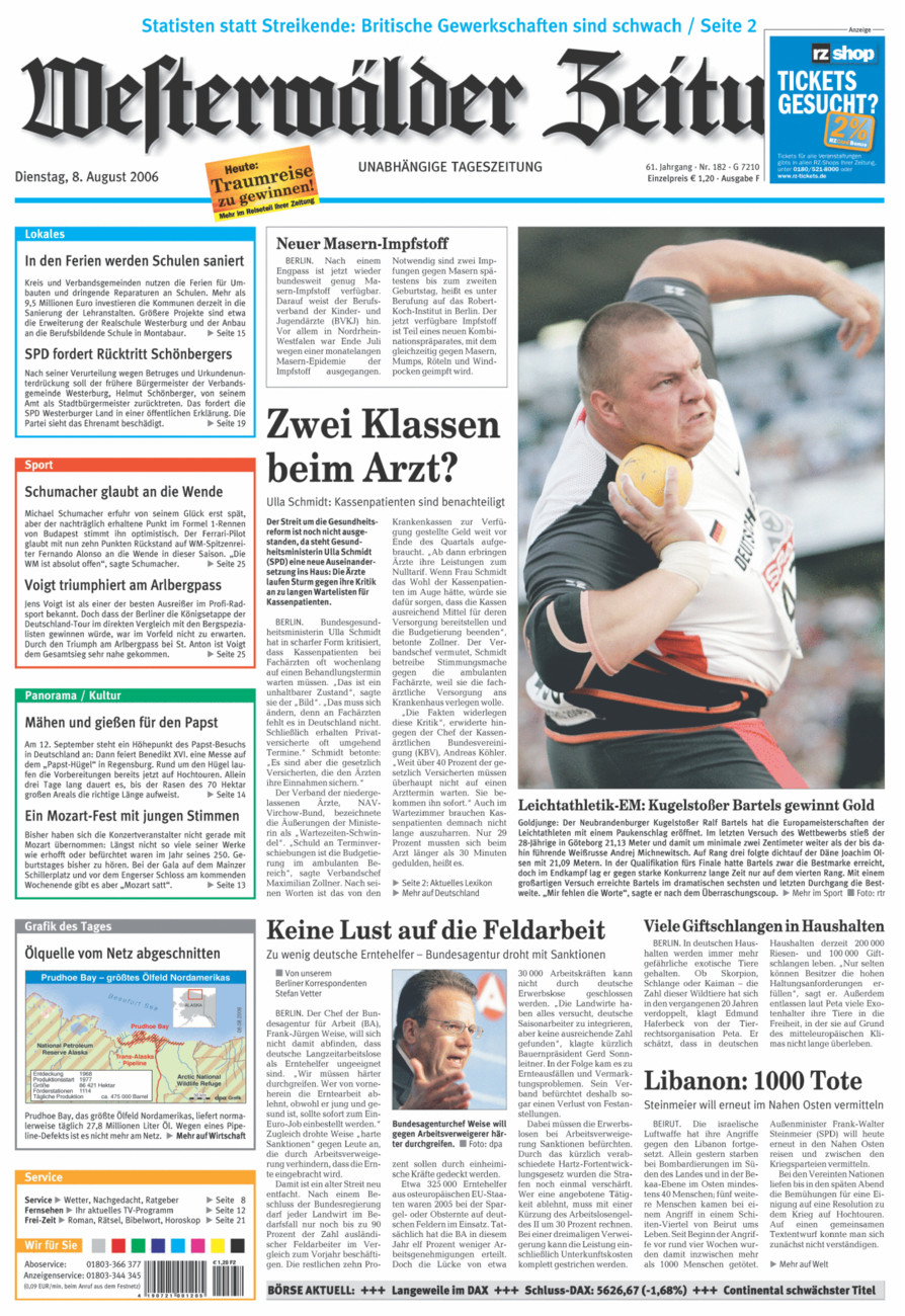 Westerwälder Zeitung vom Dienstag, 08.08.2006
