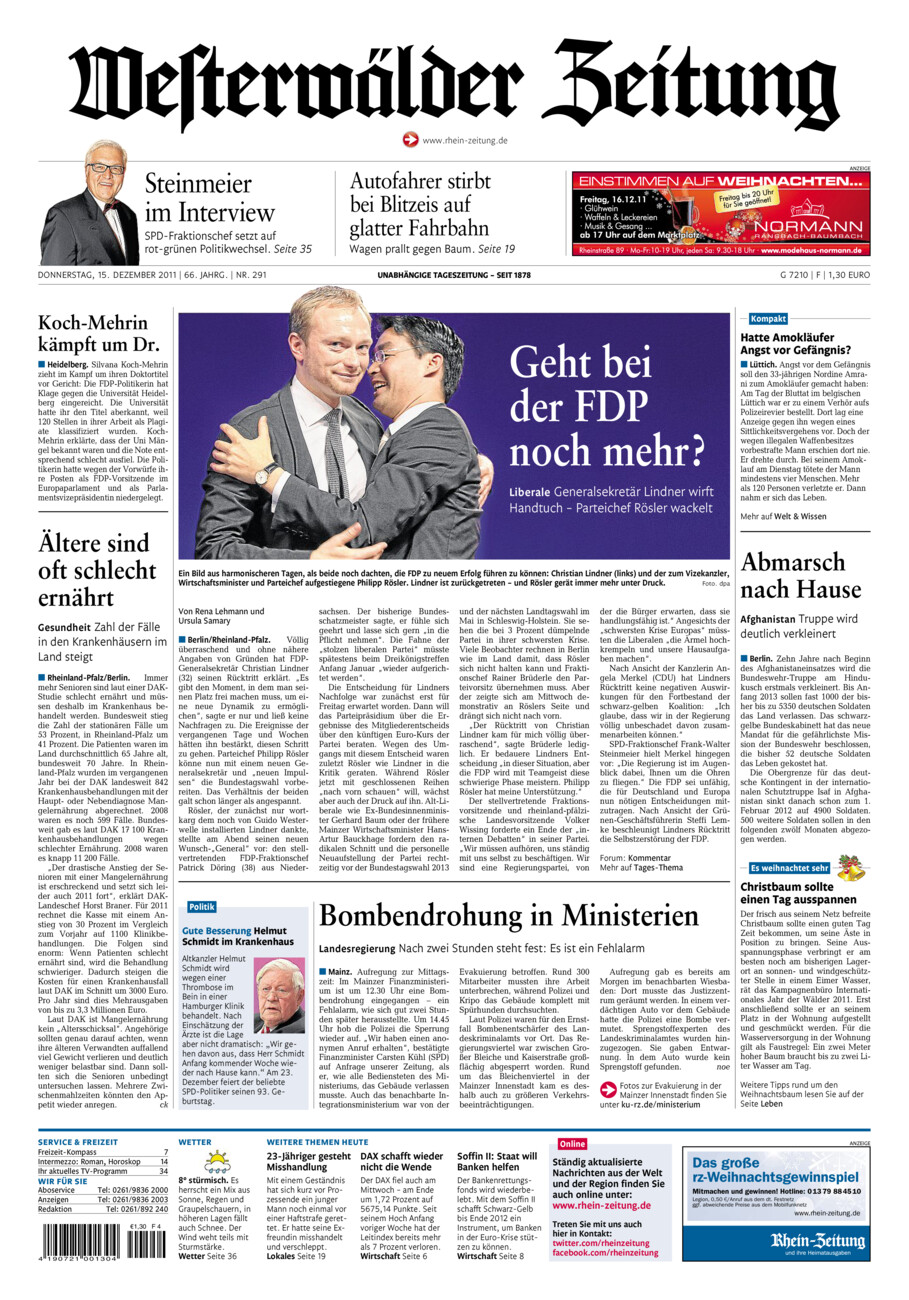 Westerwälder Zeitung vom Donnerstag, 15.12.2011