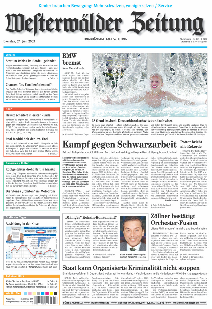 Westerwälder Zeitung vom Dienstag, 24.06.2003