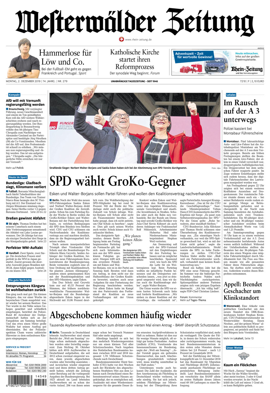 Westerwälder Zeitung vom Montag, 02.12.2019