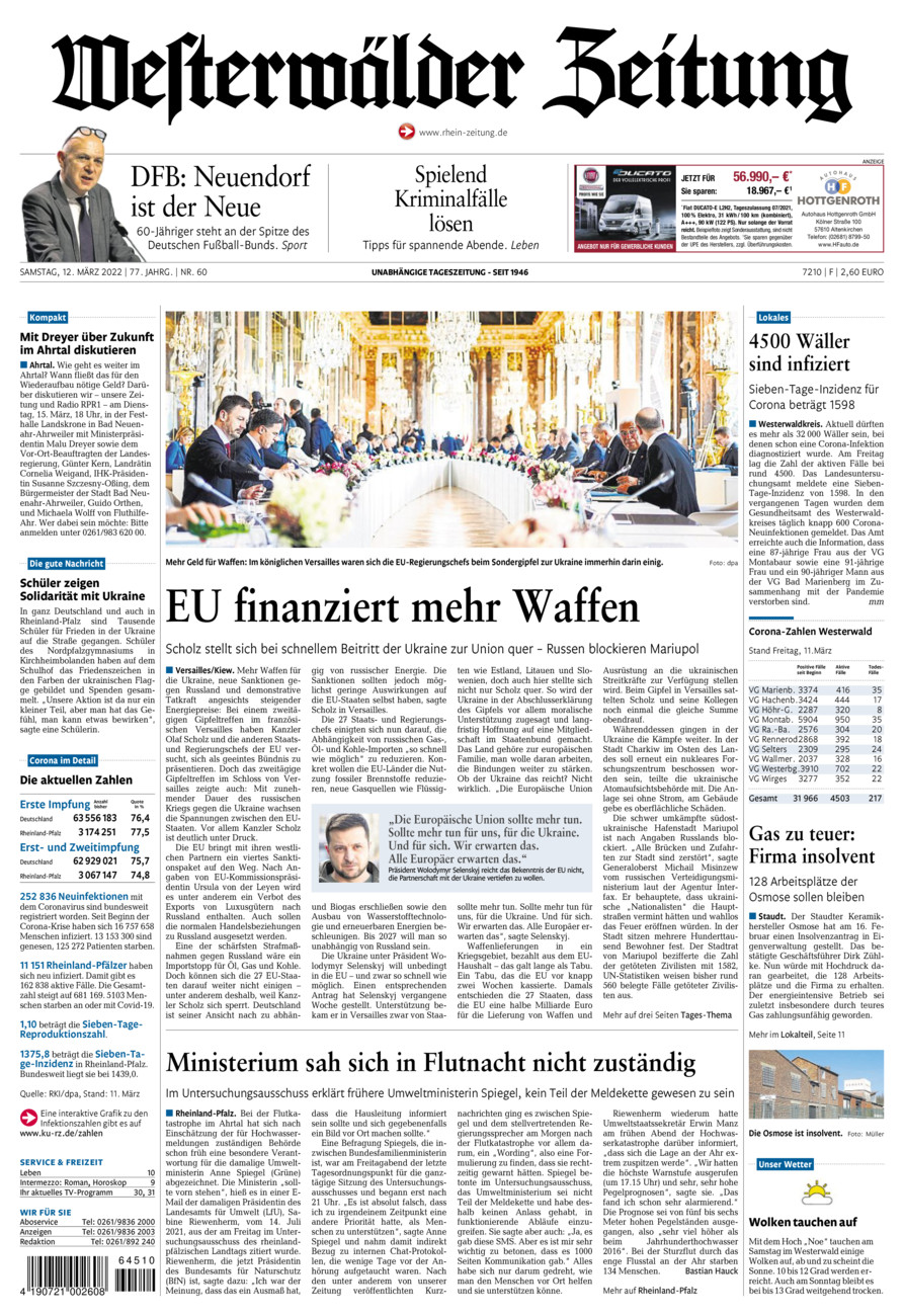 Westerwälder Zeitung vom Samstag, 12.03.2022