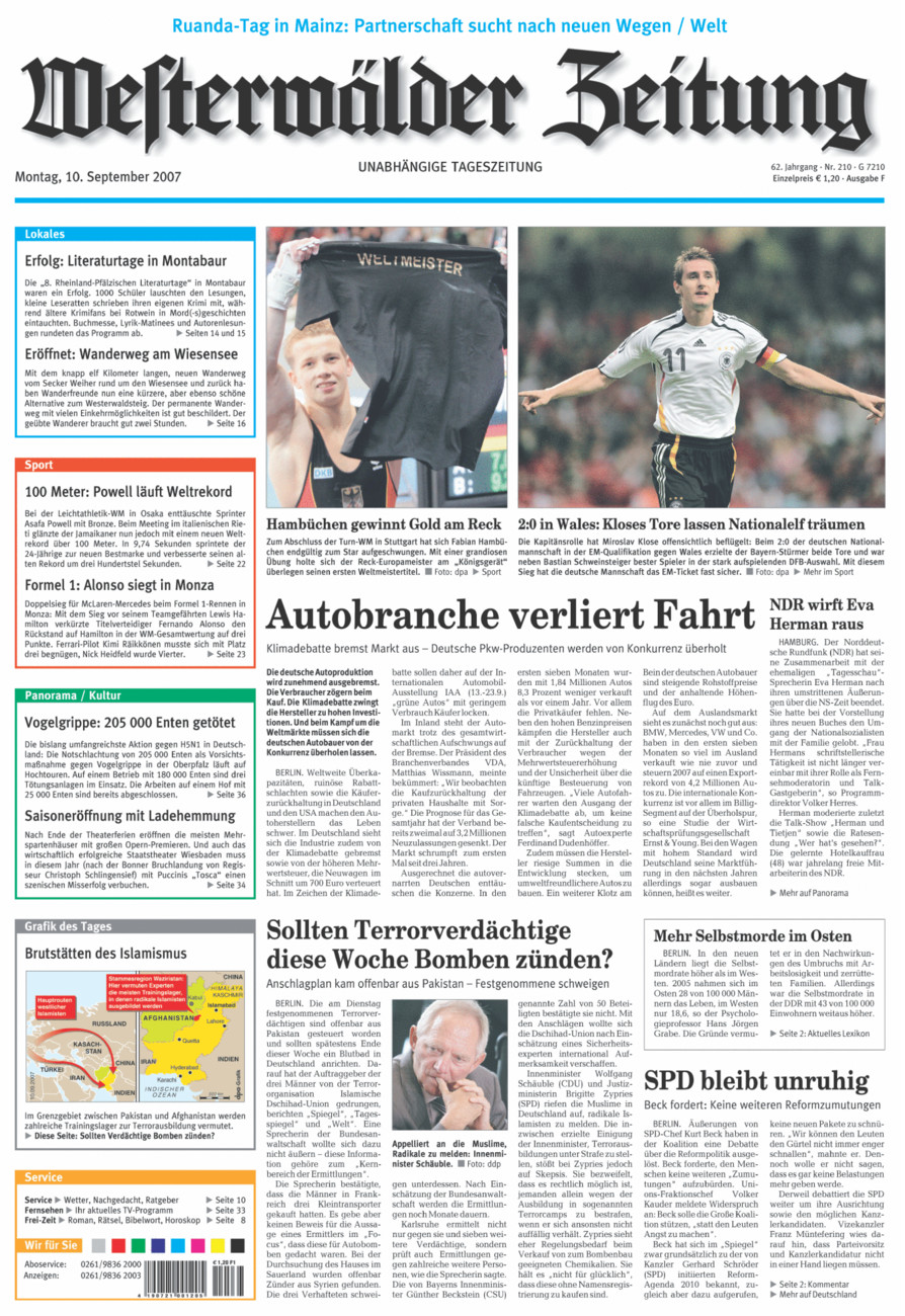 Westerwälder Zeitung vom Montag, 10.09.2007