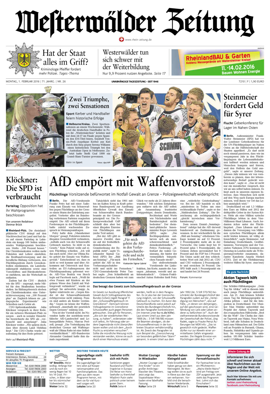 Westerwälder Zeitung vom Montag, 01.02.2016