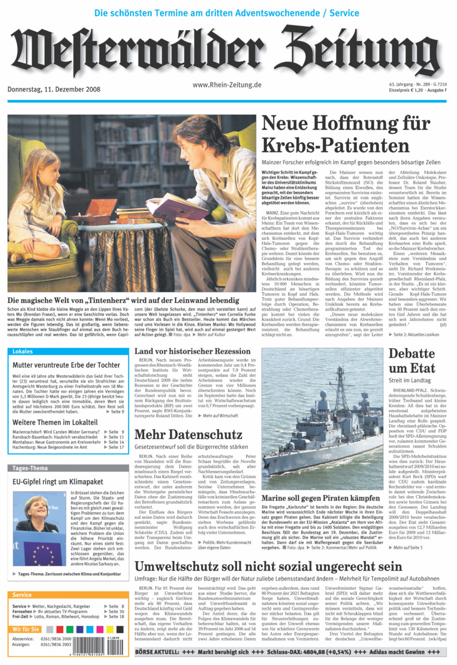 Westerwälder Zeitung vom Donnerstag, 11.12.2008