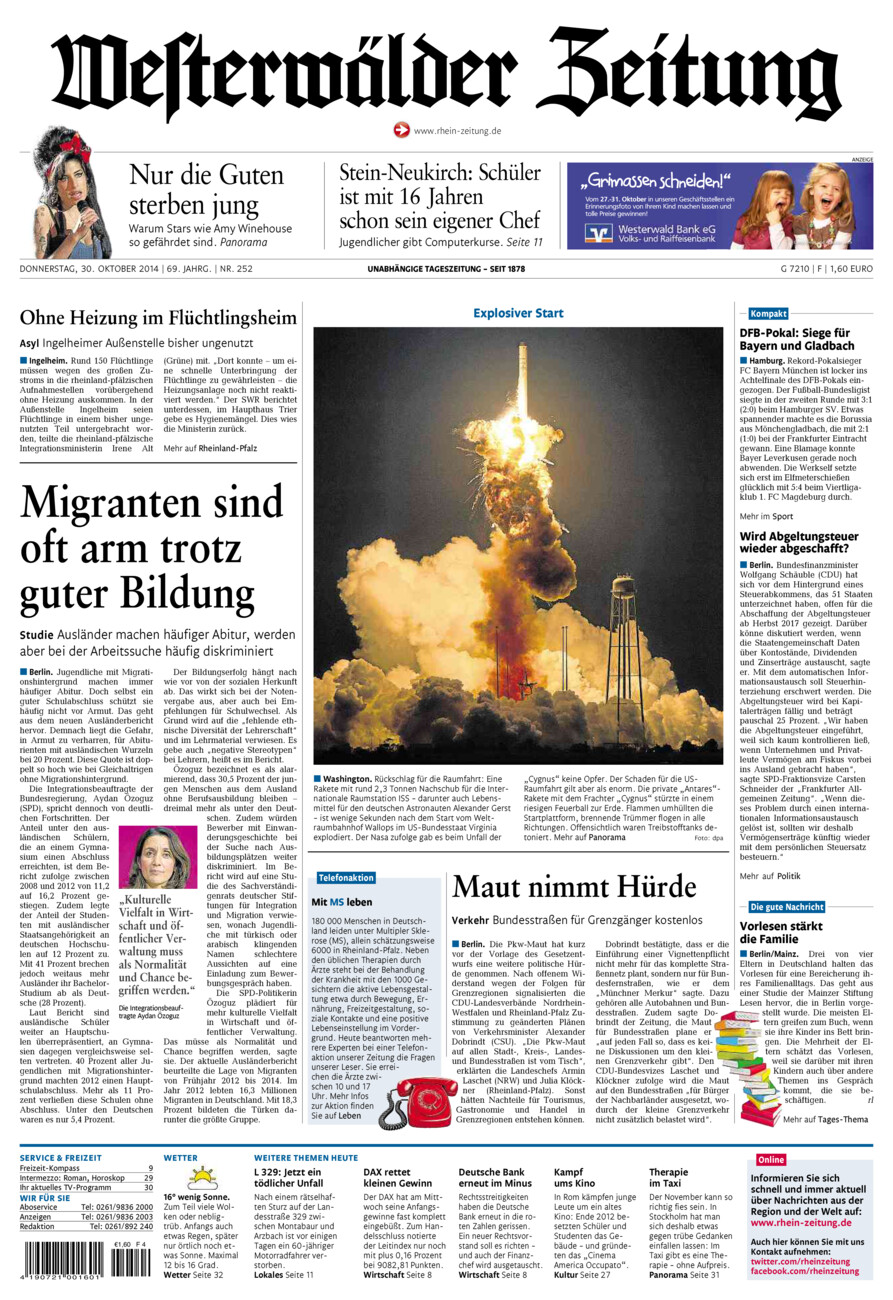 Westerwälder Zeitung vom Donnerstag, 30.10.2014