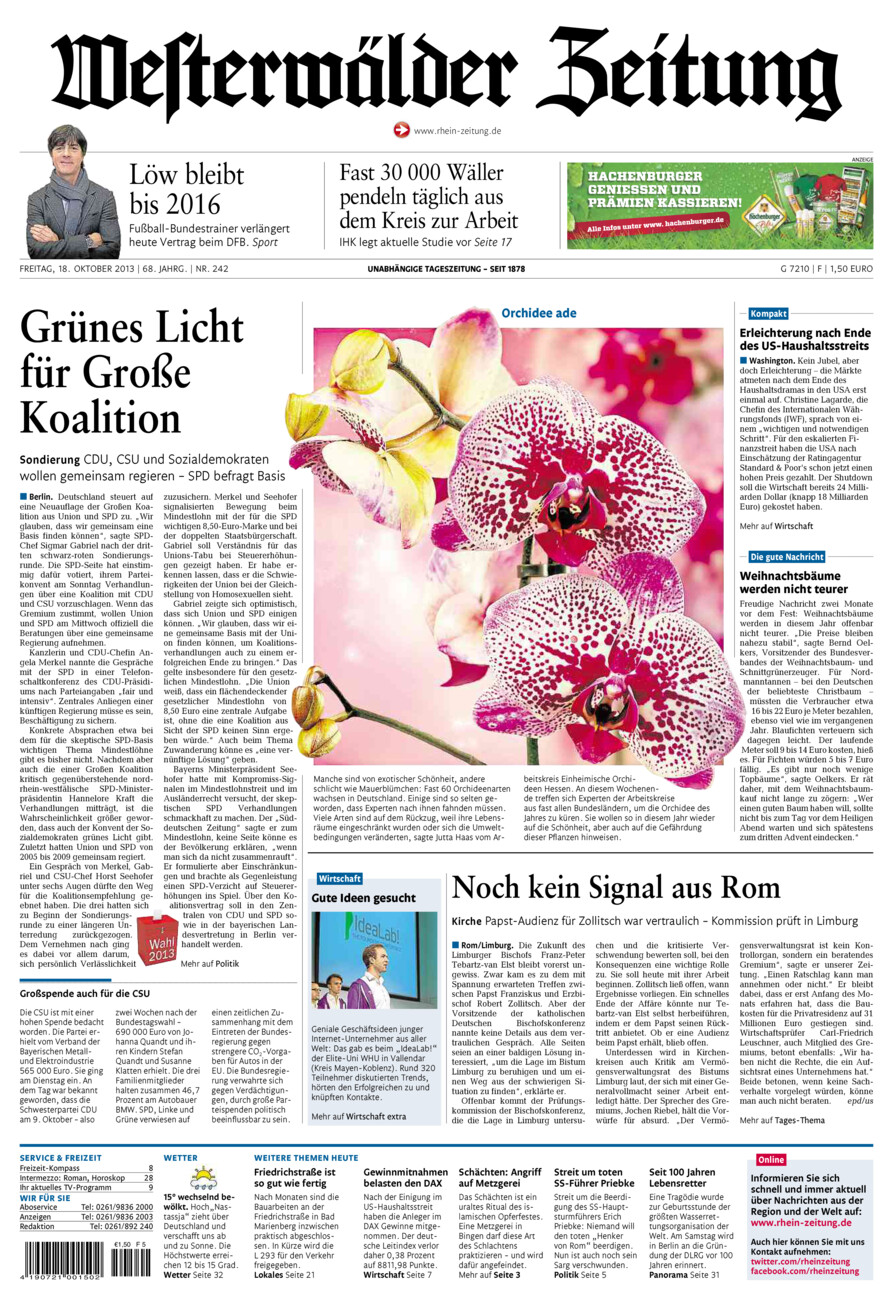 Westerwälder Zeitung vom Freitag, 18.10.2013