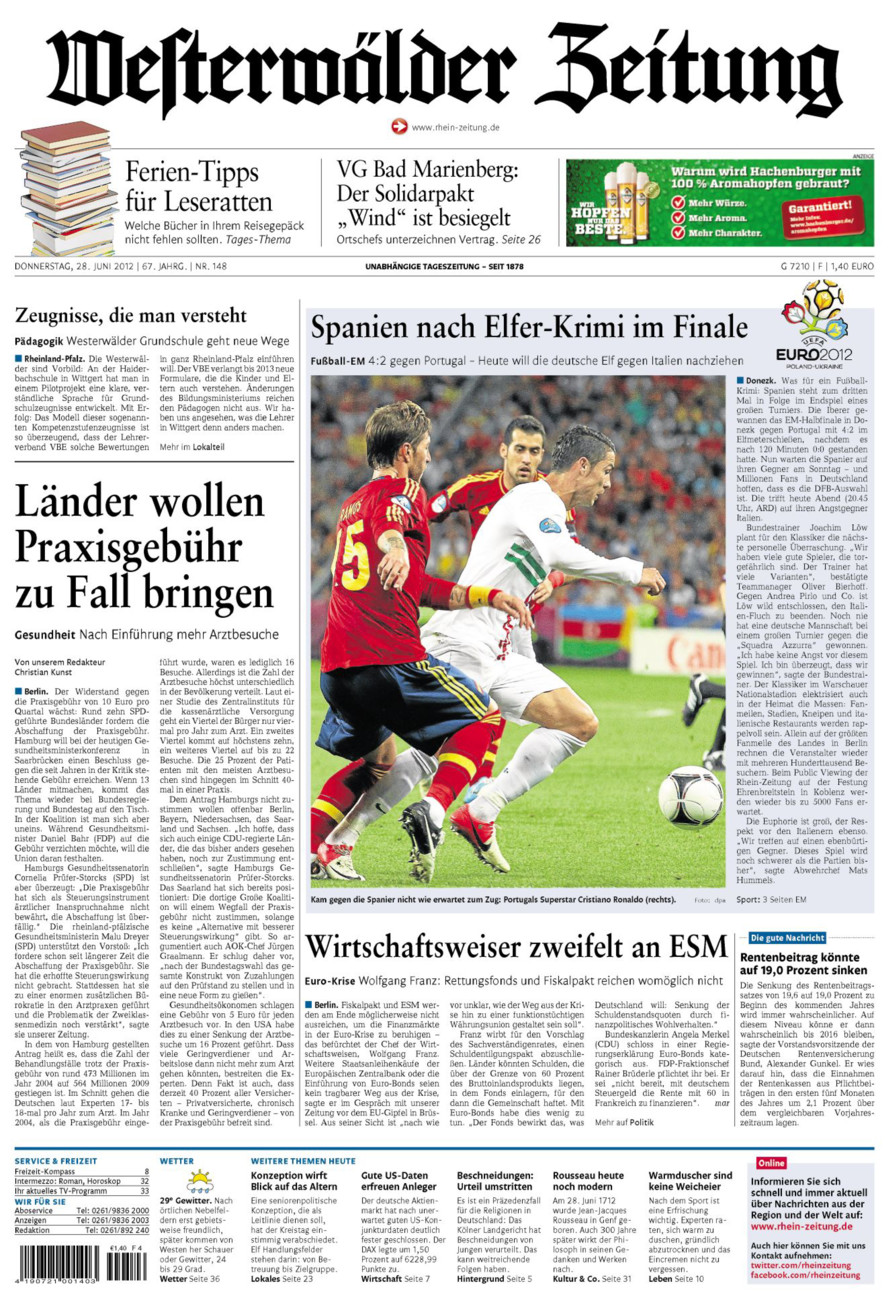 Westerwälder Zeitung vom Donnerstag, 28.06.2012