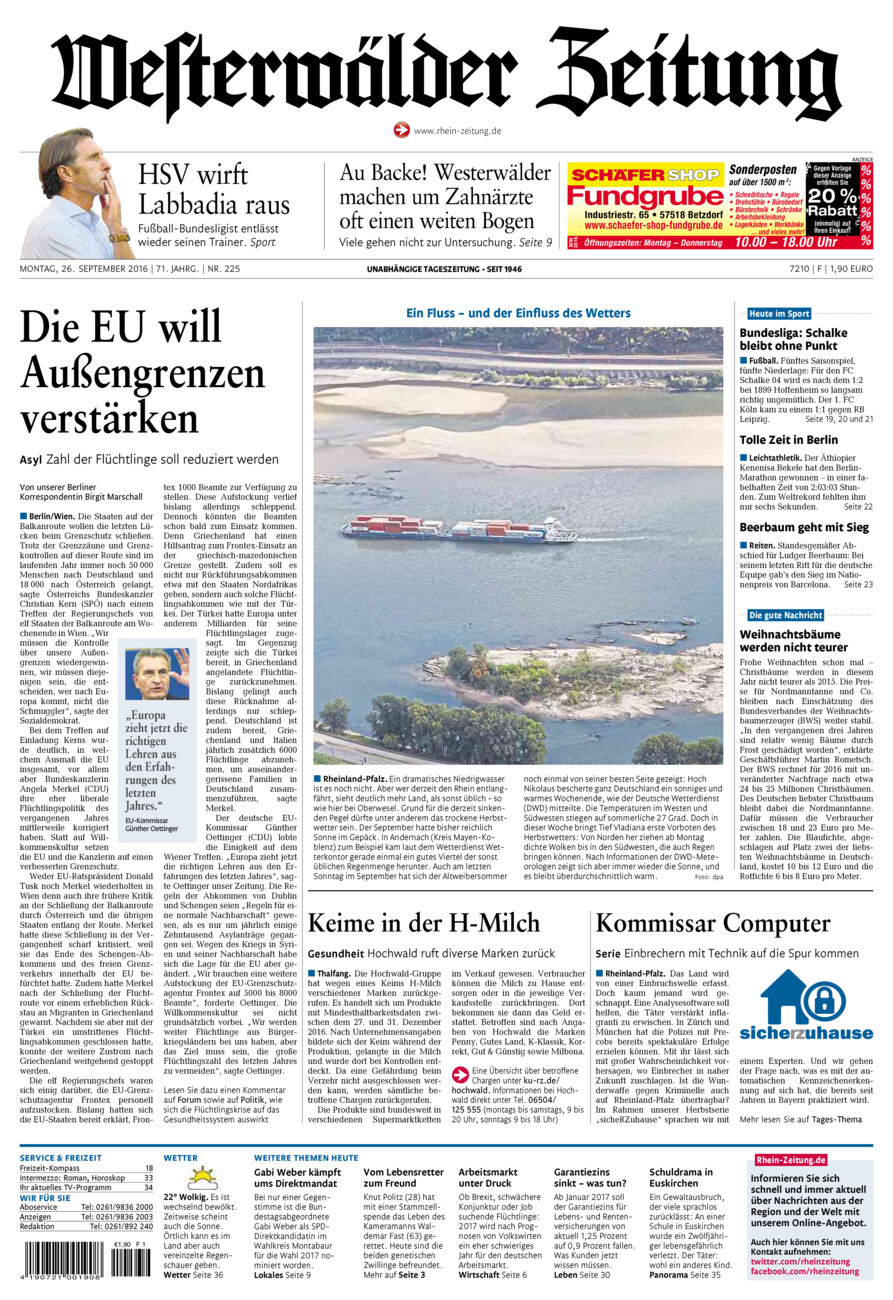 Westerwälder Zeitung vom Montag, 26.09.2016